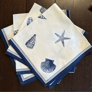 Primitive Artisan Shell Printed 100% Cotton Napkins Set Of 4 New
